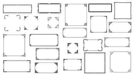 Obraz premium Set Black Simple Line Frame Collection Doodle Square Floral Frame Elements Vector Design Style Sketch Isolated Illustration For Banner