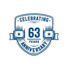 63 years anniversary celebration shield design template. 63rd anniversary logo. Vector and illustration.