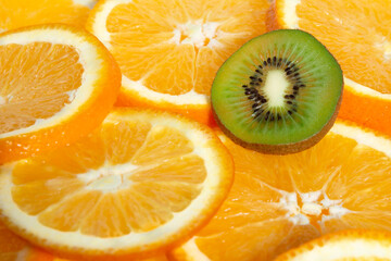 Citrus orange fruits slices and kiwi slice background