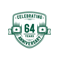 64 years anniversary celebration shield design template. 64th anniversary logo. Vector and illustration.