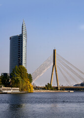 A cable-stayed bridge over the Daugava River in Riga, Latvia, 22 September 2020.