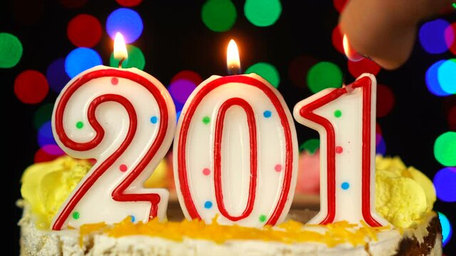 Number 201 Happy Birthday Cake With Burning Candles Topper.
