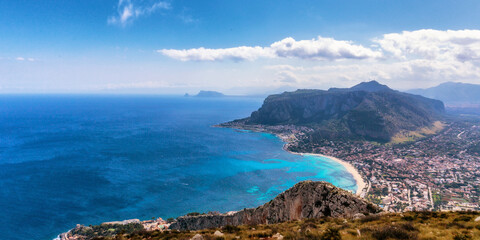 Fototapeta na wymiar Spring Hills of Sicily at the Coast near Palermo