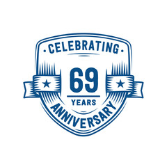 69 years anniversary celebration shield design template. 69th anniversary logo. Vector and illustration.