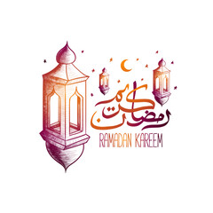 Ramadan Kareem vector illustration of a lantern Fanus. the Muslim feast of the holy month of Ramadan Kareem. Translation from Arabic: Generous Ramadan