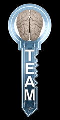 concept key with text team and brain