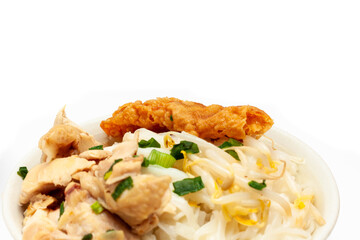 Bean curd on top of noodles soup