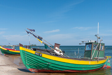 Naklejka na ściany i meble fishing boat on the beach. Baltic Sea, Puck Bay, Poland