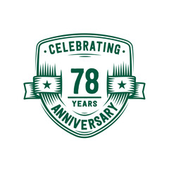 78 years anniversary celebration shield design template. 78th anniversary logo. Vector and illustration.