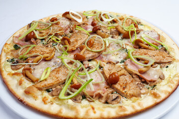 pizza with meat and mushrooms