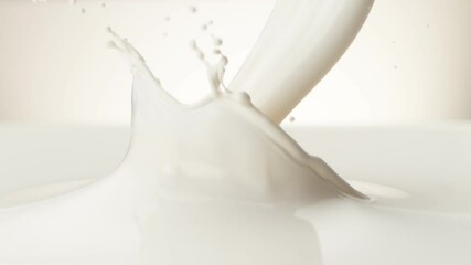 Super slow motion of milk splash isolated on white background. Filmed on high speed cinema camera, 1000 fps.