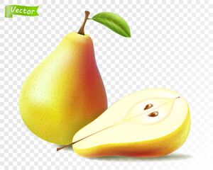 Realistic Detailed 3d Whole Pear and Slice Isolated on a White Background Fresh Healthy Fruit. illustration of Pears