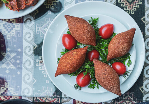 Stuffed Meatball On Regional Table. Traditional Food Of Gaziantep City, Turkey.