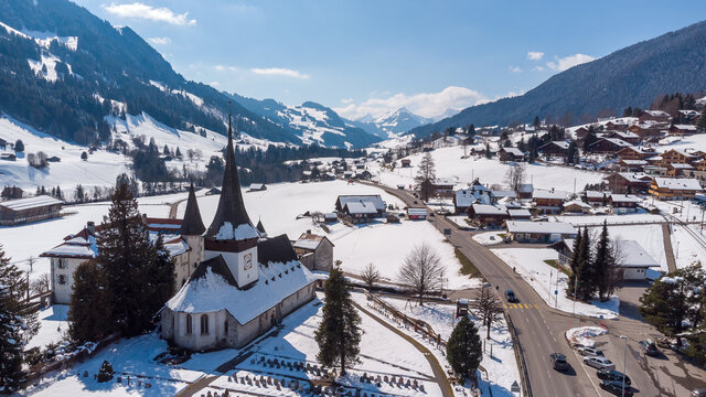 Drone pictures of the village of Rougemont, Switzerland.