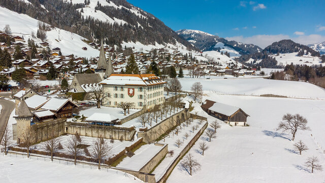 Drone pictures of the village of Rougemont, Switzerland.