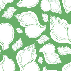 Trendy flat silhouette sea shells seamless pattern for fabric, textile, apparel, cloth, interior, stationery, package. Modern handmade aquatic endless texture. Tropical ocean shells editable design