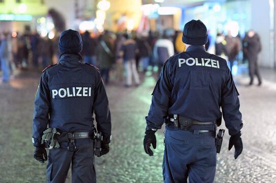 Police control at a corona demonstration in Upper Austria during the corona lockdown, Austria, Europe