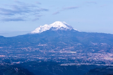 Landscape with a volcano and a beautiful city 