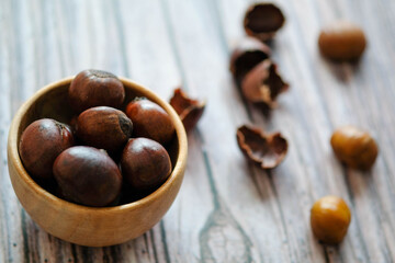 Close up a cup of chest nuts