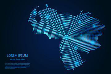 Abstract image Venezuela map from point blue and glowing stars on a dark background. Vector Illustration.