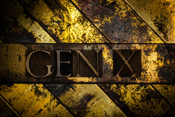 Gen X text on vintage textured grunge copper and gold background