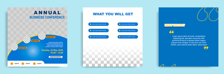 Set bundle collection of social media post banner template. Layout for online webinar, conference, training, seminar, course, and learning video. Minimal modern and simple style.