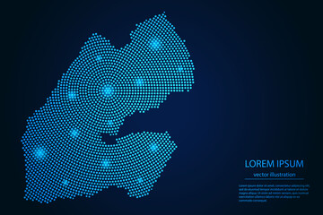 Abstract image Djibouti map from point blue and glowing stars on a dark background. vector illustration.