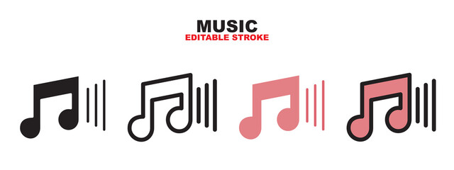 Music icon set with different styles. Editable stroke and pixel perfect. Can be used for web, mobile, ui and more.