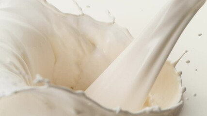 Super slow motion of milk splash isolated on white background. Filmed on high speed cinema camera, 1000 fps. - Powered by Adobe