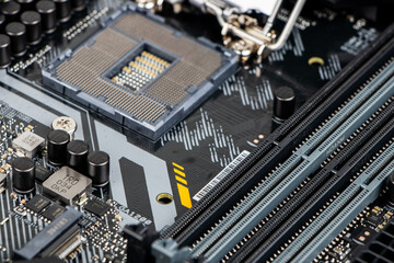 modern cpu socket on a motherboard close up