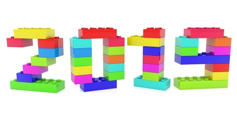 2019 concept made of colored toy bricks