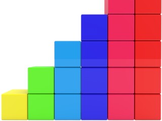 Colored toy blocks are arranged in the form of steps