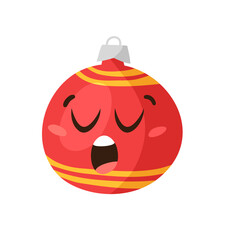 Hand drawn Christmas Emoji Ball Toy on white background. Creative flat art work. Actual vector drawing decorations. Cartoon Character Emoticon