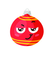 Hand drawn Christmas Emoji Ball on white background. Creative flat art. Actual vector drawing decorations toy. Cartoon Character Emoticon