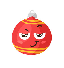 Hand drawn Christmas Emoji Ball Toy on white background. Creative flat art work. Actual vector drawing decorations. Cartoon Character Emoticon