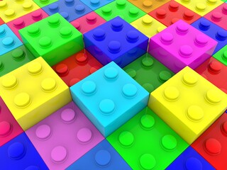 Colored toy bricks on colored toy bricks