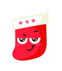 Hand drawn Christmas Emoji Socks on white background. Creative flat work. Actual vector drawing decorations. Cartoon Character Emoticon