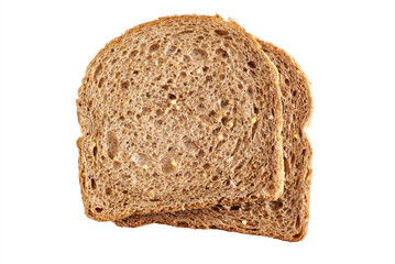 Two  slices of brown bread with cereals one on another isolated