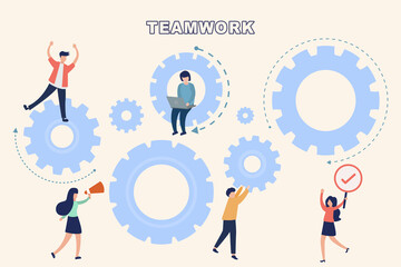 Fototapeta na wymiar Team building and business peoples success together teamwork concept. Business development, Vector illustration