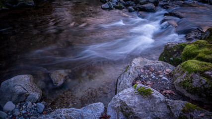 Water flowing over rocks. Long exposure. Beauty in nature.Lausanne, Switzerland.
