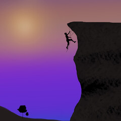 A picture of a man climbing a high mountain To test your ability, challenge and persevere.