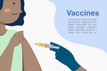 Vector illustration. Doctor injects vaccine in a patient's shoulder.