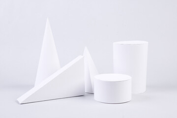 Showcase with geometric shapes on a white background. Concept art. Minimalism