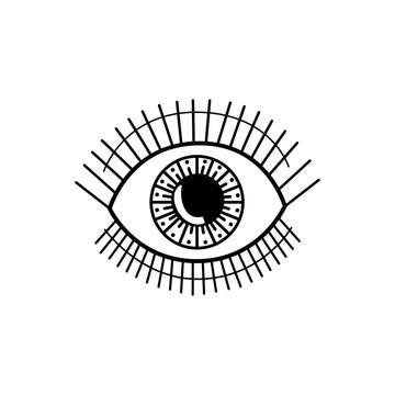 Evil eye. Eye of Providence. Magic graphic witchcraft symbol. Magical esoteric religion sacred geometry symbol vector illustration. Black icon on white background. 