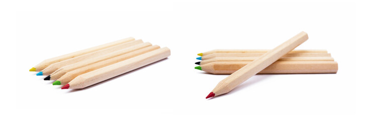 Wooden colorful ordinary pencils isolated on a white background