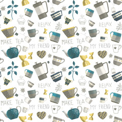 Teahouse. Set of digital seamless patterns.