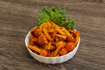 Marinated mushroom - honey agaric in the bowl