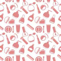 Seamless texture from cosmetics icons, pattern, abstract background, wallpaper