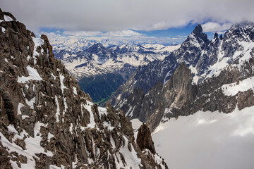 Cime montuose. Panorama from the top of Mont Blanc. Italian Alps. Valle d'Aosta. Italy