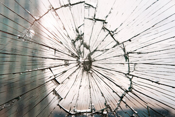 broken glass, glass cracked from an accident
